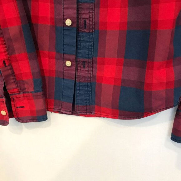 Abercrombie & Fitch Long Sleeve Button Muscle Shirt Red Blue Plaid Sz Small - Picture 6 of 14